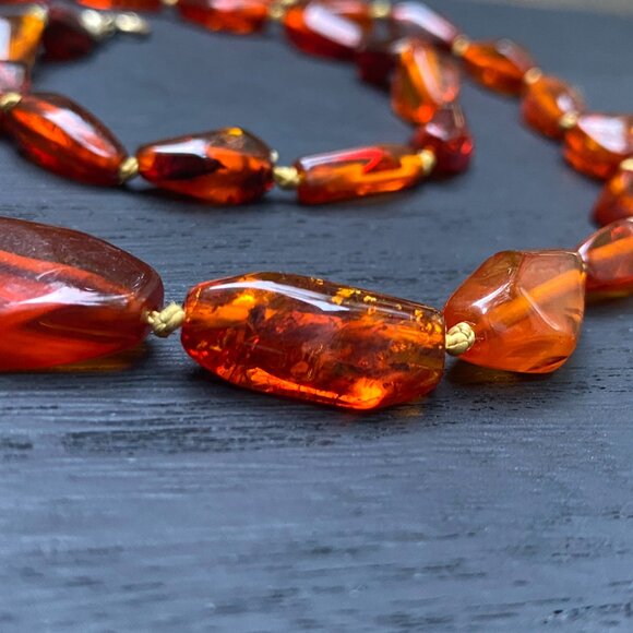Vintage|Antique Geometric Honey-Cognac  Genuine BALTIC AMBER  24”Beaded NECKLACE - Picture 3 of 8
